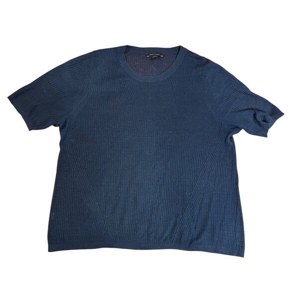 ANN TAYLOR Navy Blue Linen Short Sleeve Round Neck Pullover Sweater Women's XL - Picture 1 of 8